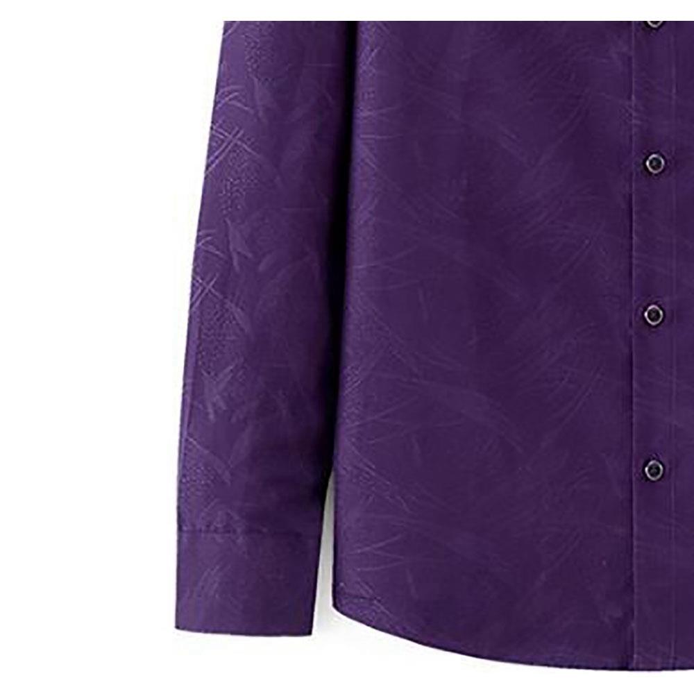 Men's Autumn Basic Business Stand Collar Shirt (Long Sleeve Slim Fit Cotton Size M) - Purple