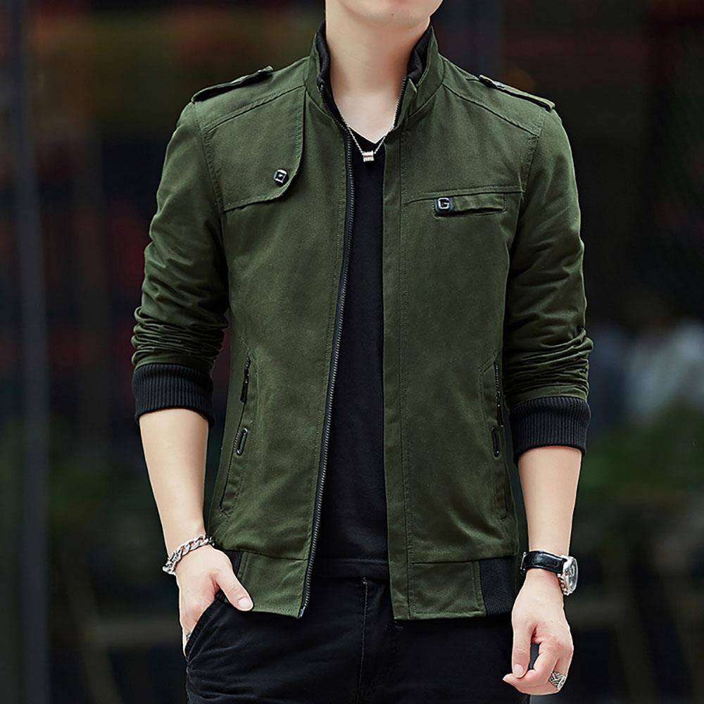 CA9801 Men's Autumn Winter Classic Casual Jacket (Lapel Grid Long Sleeve Polyester Jacket Size M) - Army Green