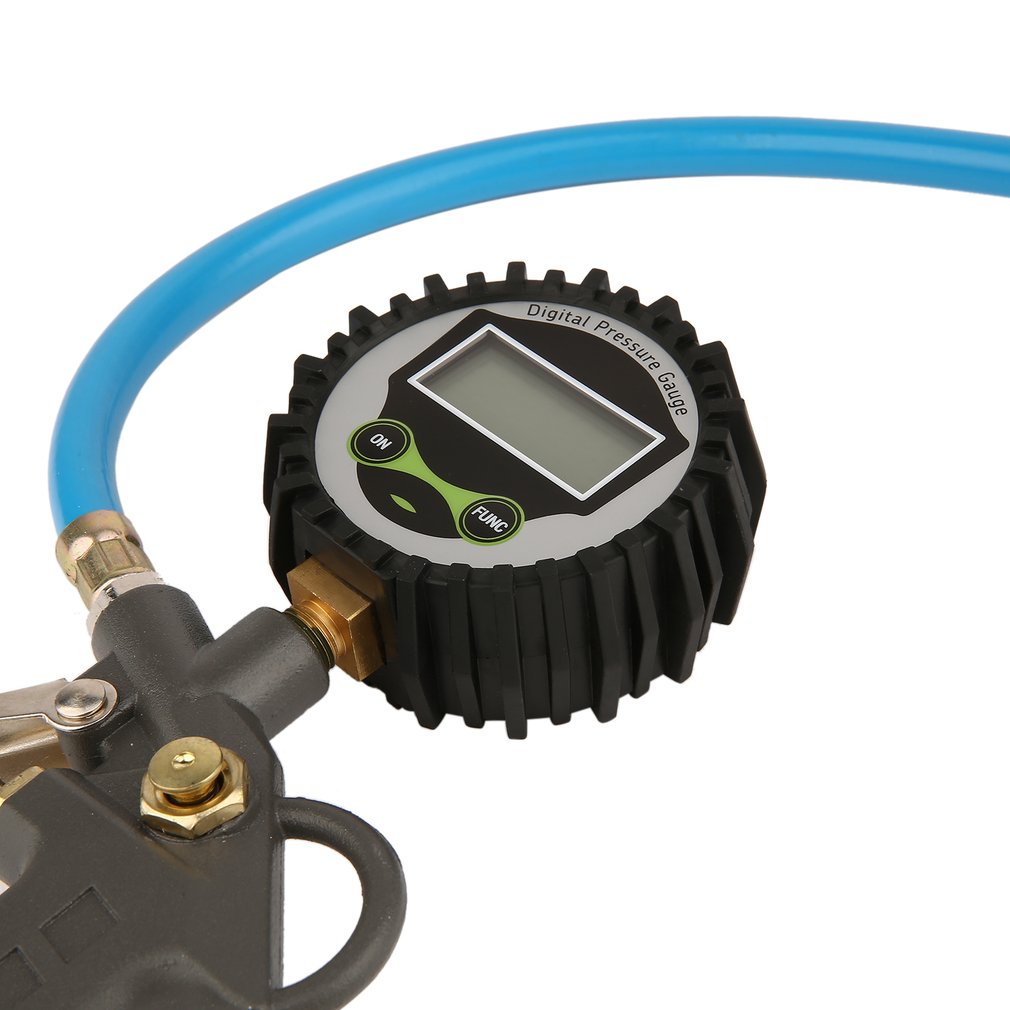 Air Tire Inflator Gun Digital Tire Pressure Gauge With Hose Connector Plug - Black + Blue