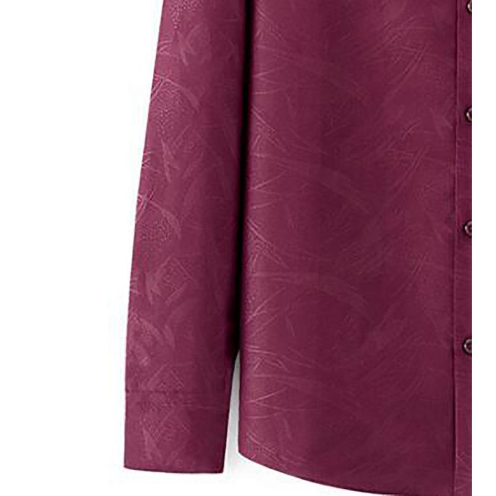 Men's Autumn Basic Business Stand Collar Shirt (Long Sleeve Slim Fit Cotton Size M) - Burgundy