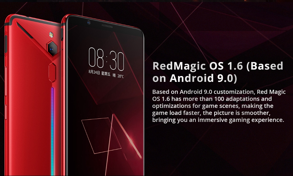 Nubia Red Magic Mars 6.0 Inch 4G LTE Gaming Smartphone Snapdragon 845 6GB 64GB 16.0MP Rear Camera Android 9.0 Type-C Touch ID OTG - Black