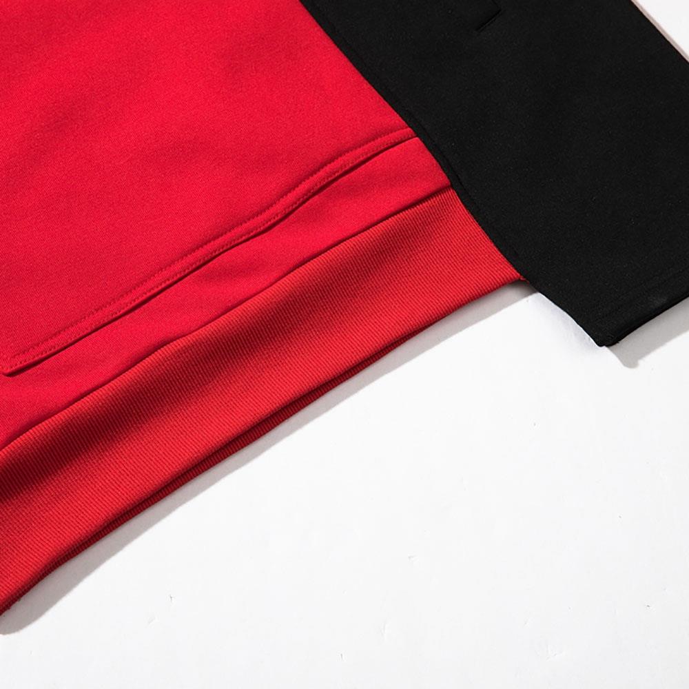 WY30 Men's Autumn Casual Irregular Loose Hoodie (Color Block Cotton Sweatshirt Size M) - Red