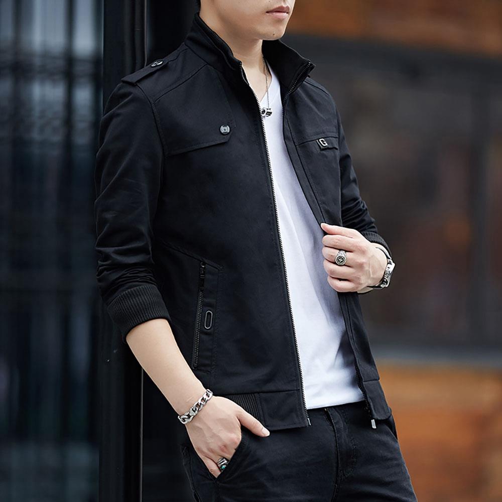 CA9801 Men's Autumn Winter Classic Casual Jacket (Lapel Grid Long Sleeve Polyester Jacket Size M) - Black