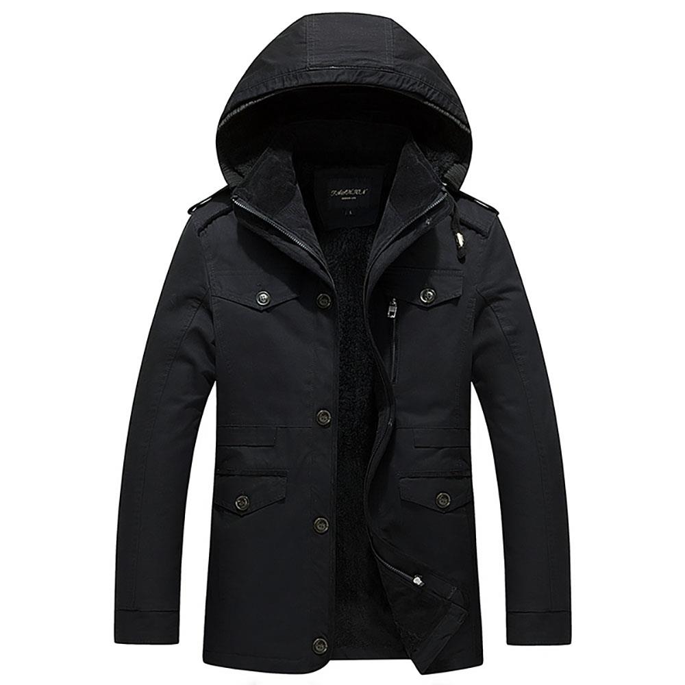 CAH8808 Men's Autumn And Winter Leisure Long Cotton Jacket (Thick Trench Coat Size L) - Black