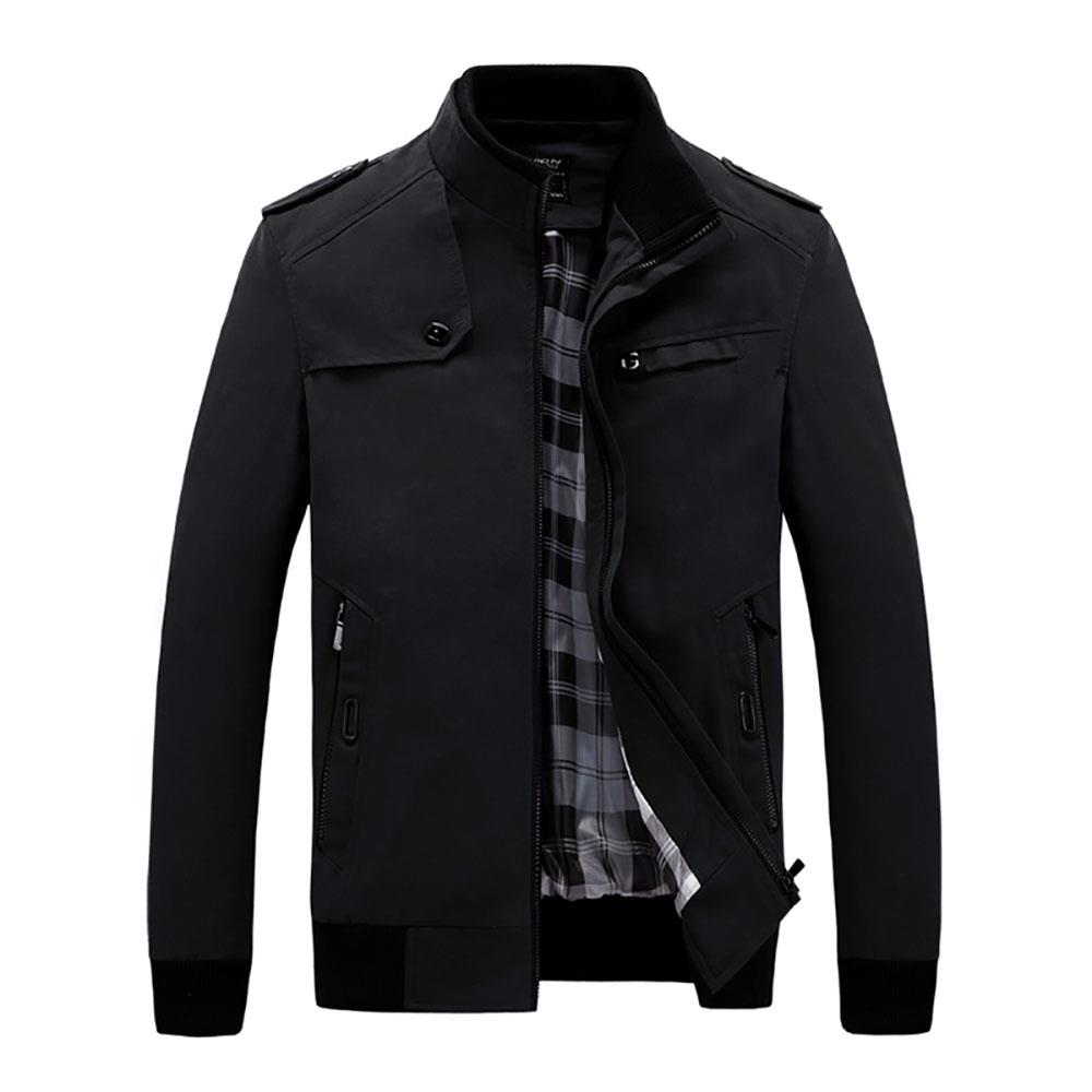 CA9801 Men's Autumn Winter Classic Casual Jacket (Lapel Grid Long Sleeve Polyester Jacket Size M) - Black