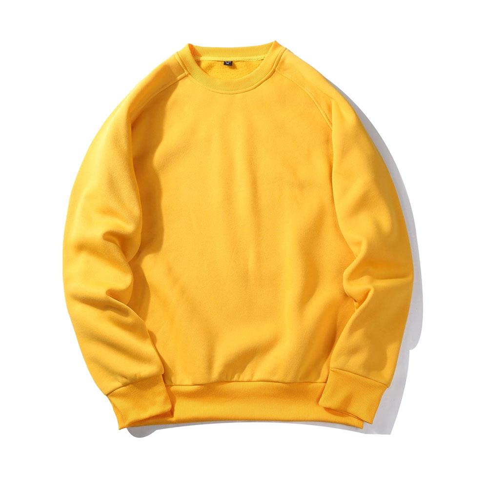 WY19 Men's Autumn Basic Casual Round Neck Sweatshirt (Solid Color Cotton Pullover Shirt Size M) - Yellow