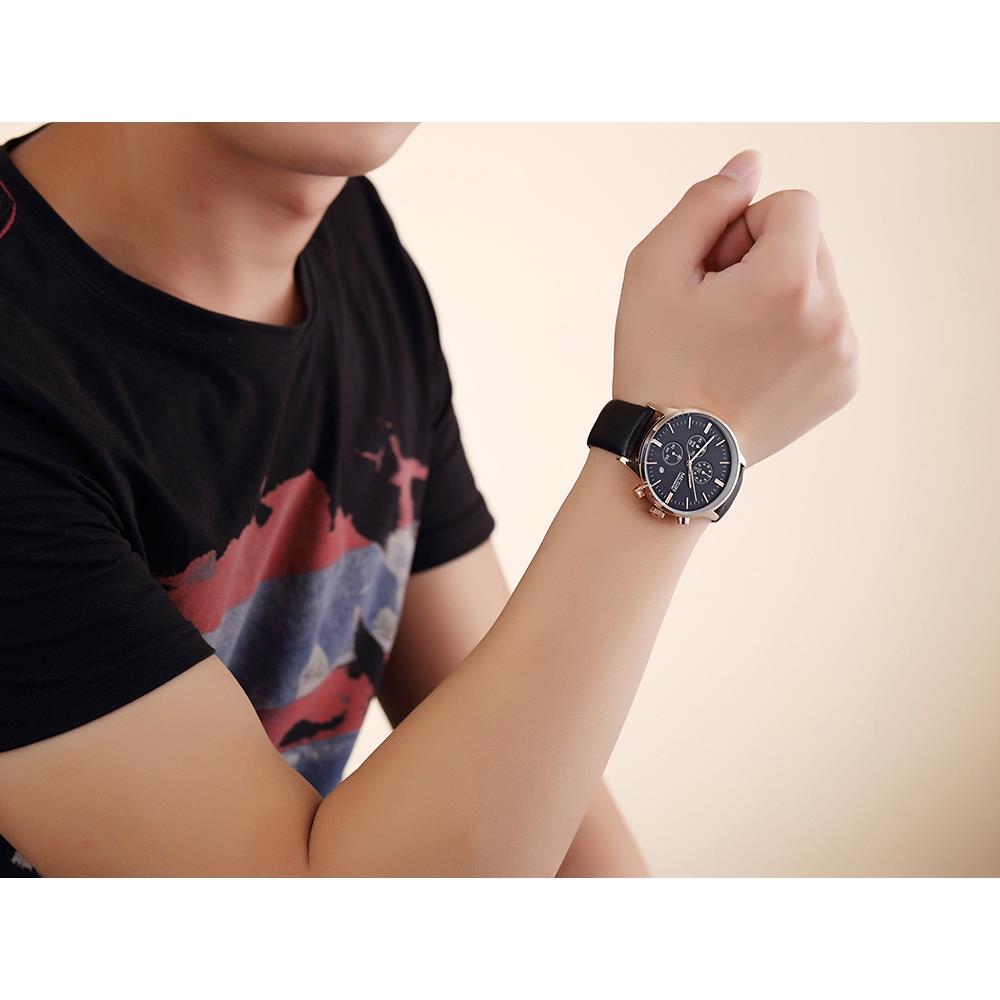 ML2011G MEGIR Men's Sports Wrist Watch Business Analog Casual Quartz Movement PU Black Dial - Rose Gold + Black