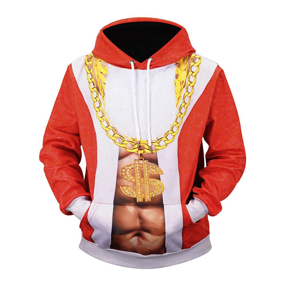 Men's Christmas Series 3D Printed Cartoon Muscle Pattern Pullover Hoodie (Hooded Sweatshirt Size M) - Red