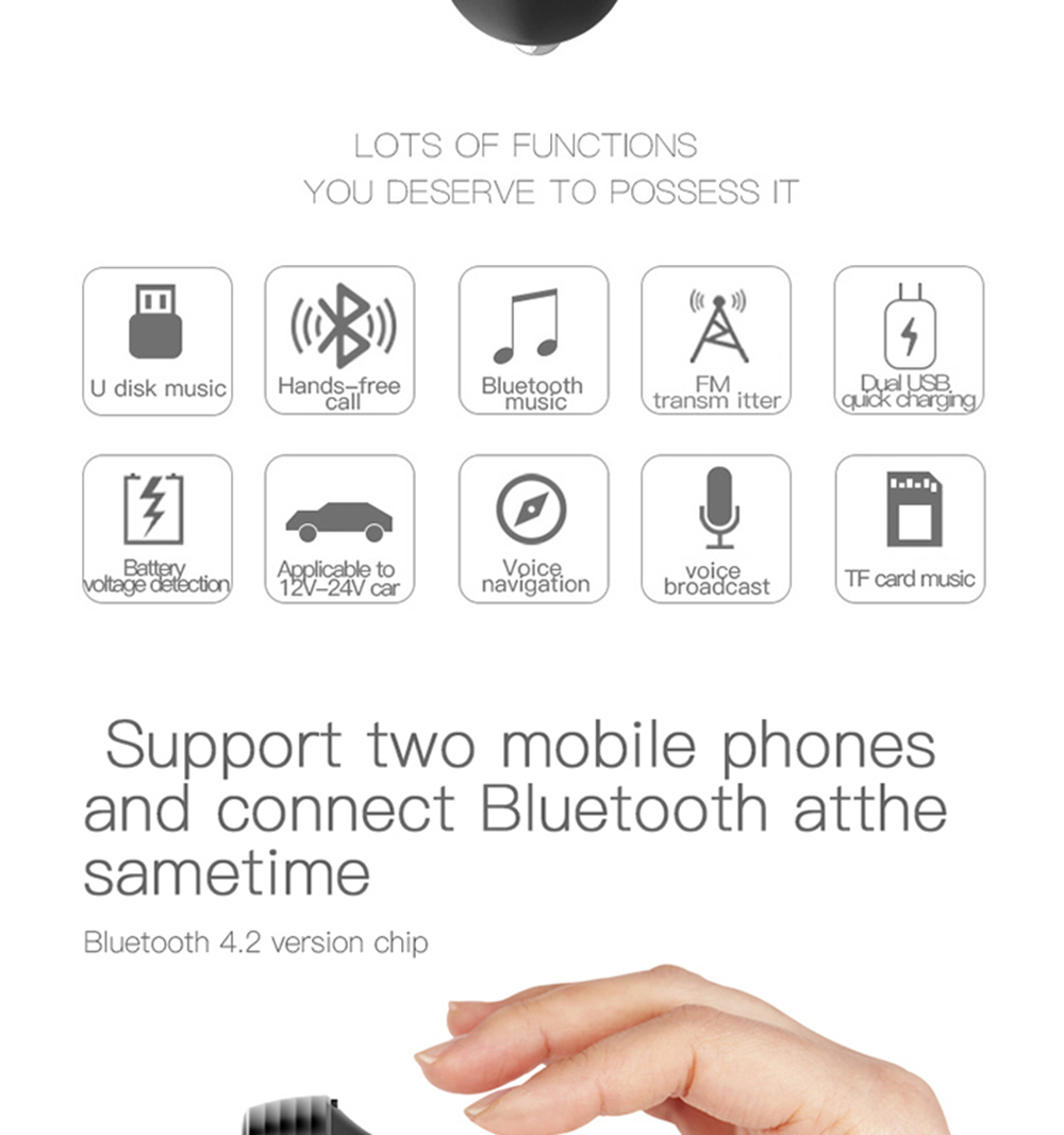 S-10 Car Charger Dual USB Ports FM Transmitter Radio Bluetooth MP3 Player Blue LED Display - Black