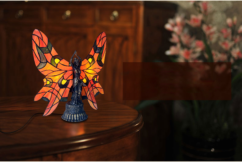 FUMAT Tiffany Style Stained Glass Handcrafted Table Lamp - Creative Butterfly Girl Design