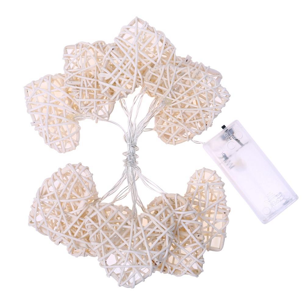 10PCS Natural Rattan Heart LED String Light for Party Wedding Christmas New Year Decoration (1.1 Meters) - Warm White