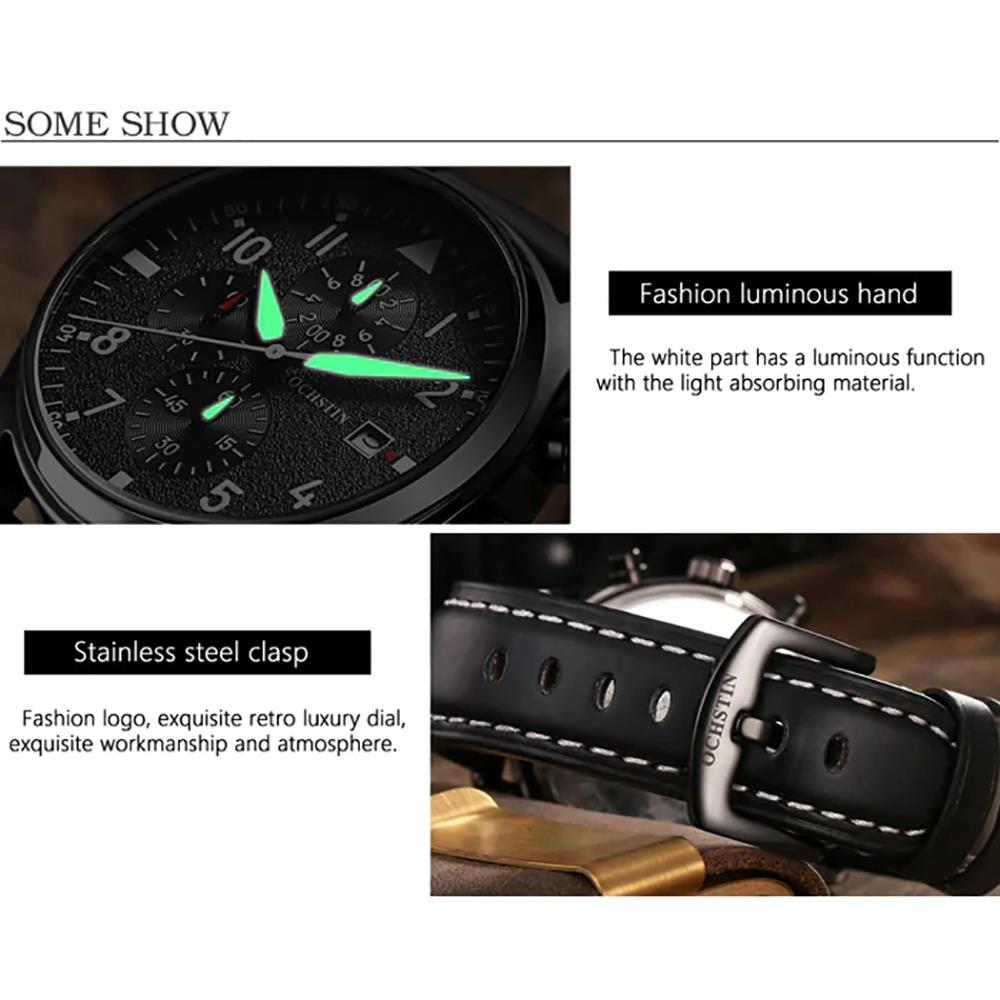 OCHSTIN GQ043B Men's Outdoor Quartz Watch Working Sub-dial Analog Display 3ATM Waterproof PU Strap - Brown