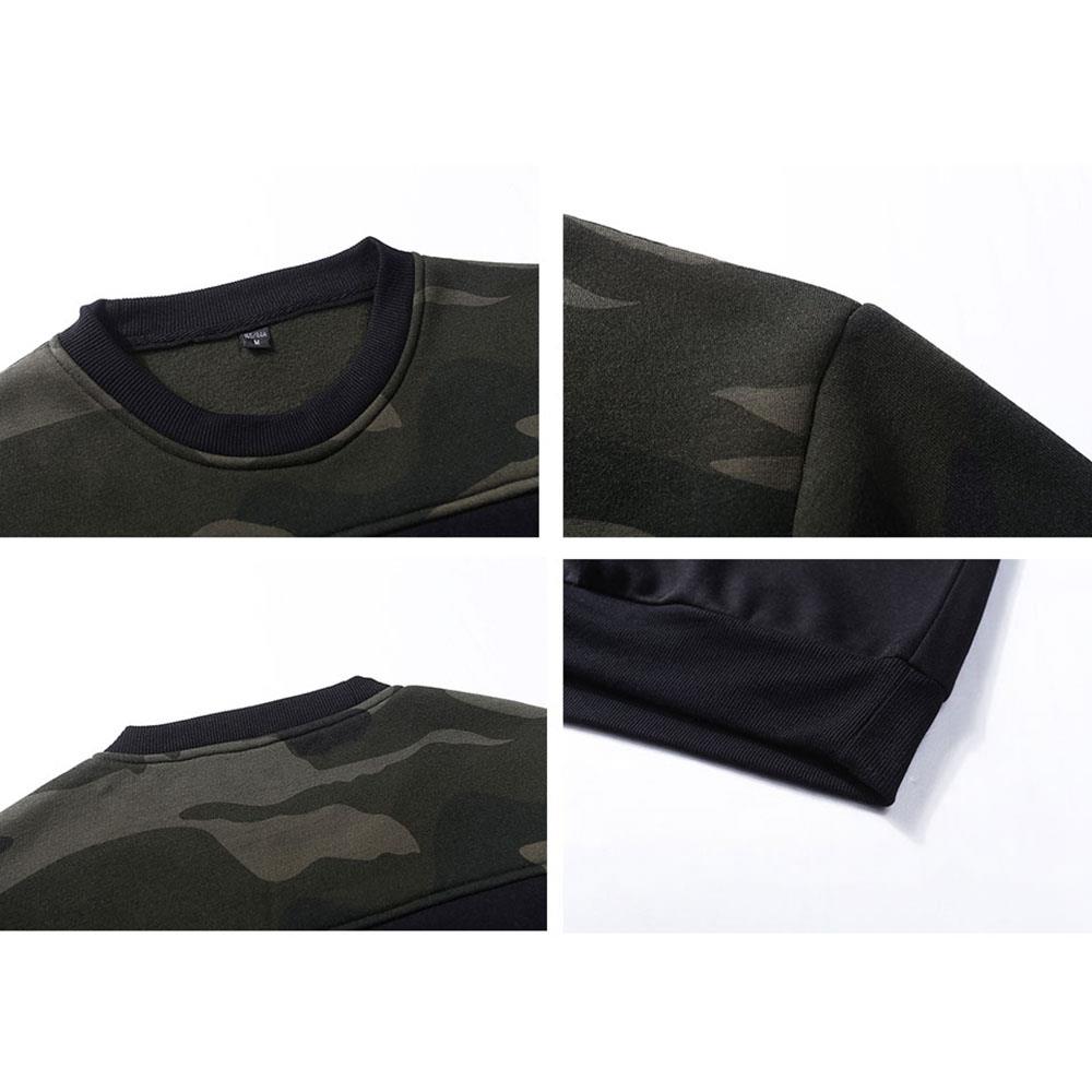 WY09 Men's Casual Crew Neck Camouflage Stitching Cotton Sweatshirt Size L - Army Green