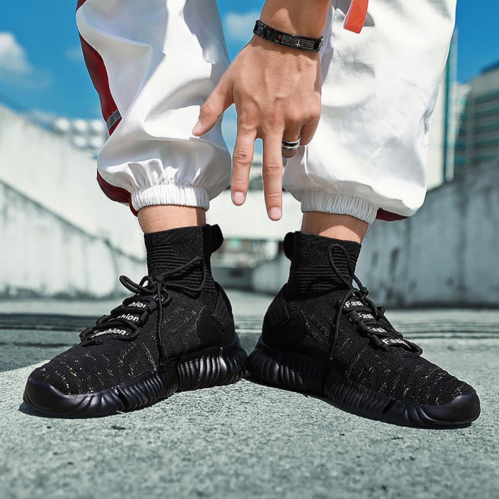 Men Outdoor Tennis Shoes Running Shoes Mesh Casual Shoes Flying Woven Upper Size EU 39.5 - Black