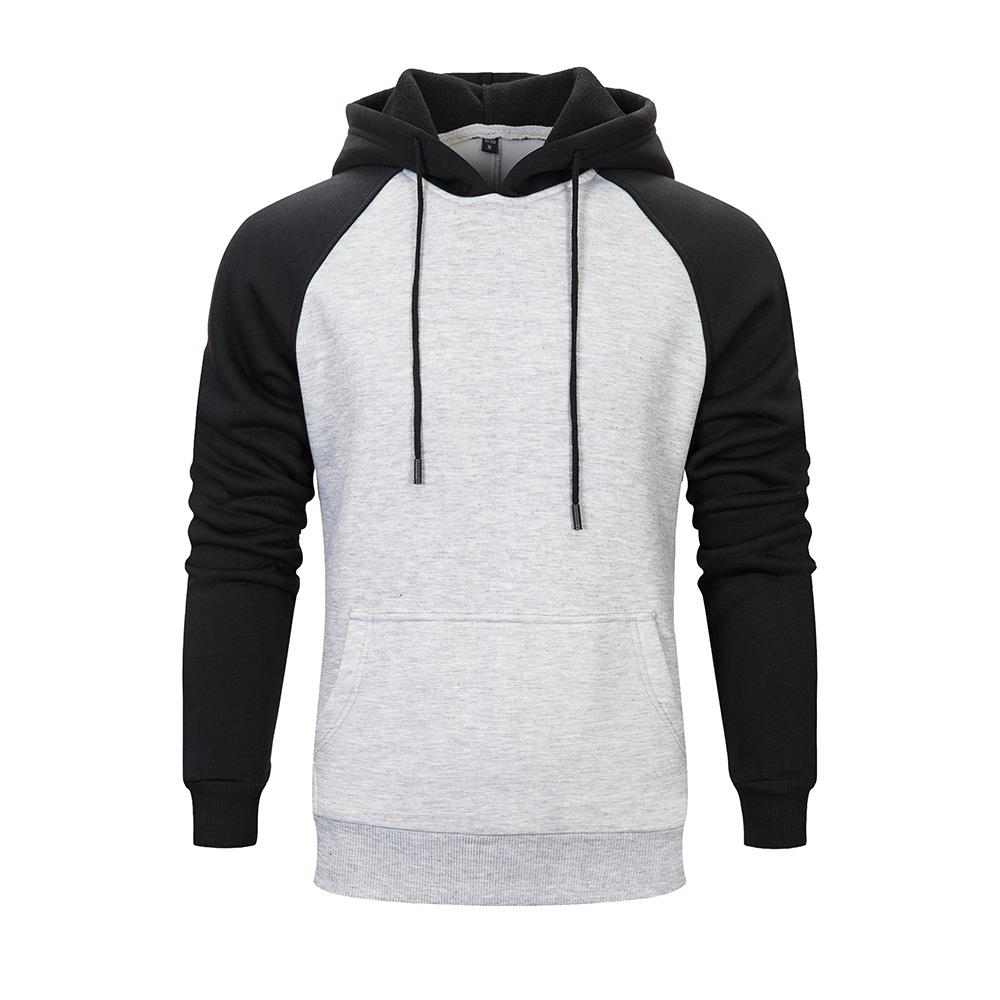WY39 Men's Autumn Winter Raglan Hoodie (Color Block Breathable Size M) - Light Gray