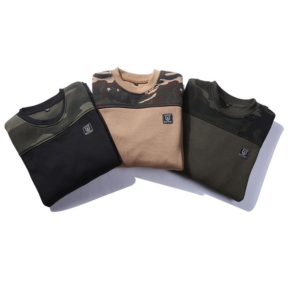 WY09 Men's Casual Crew Neck Camouflage Stitching Cotton Sweatshirt Size L - Army Green