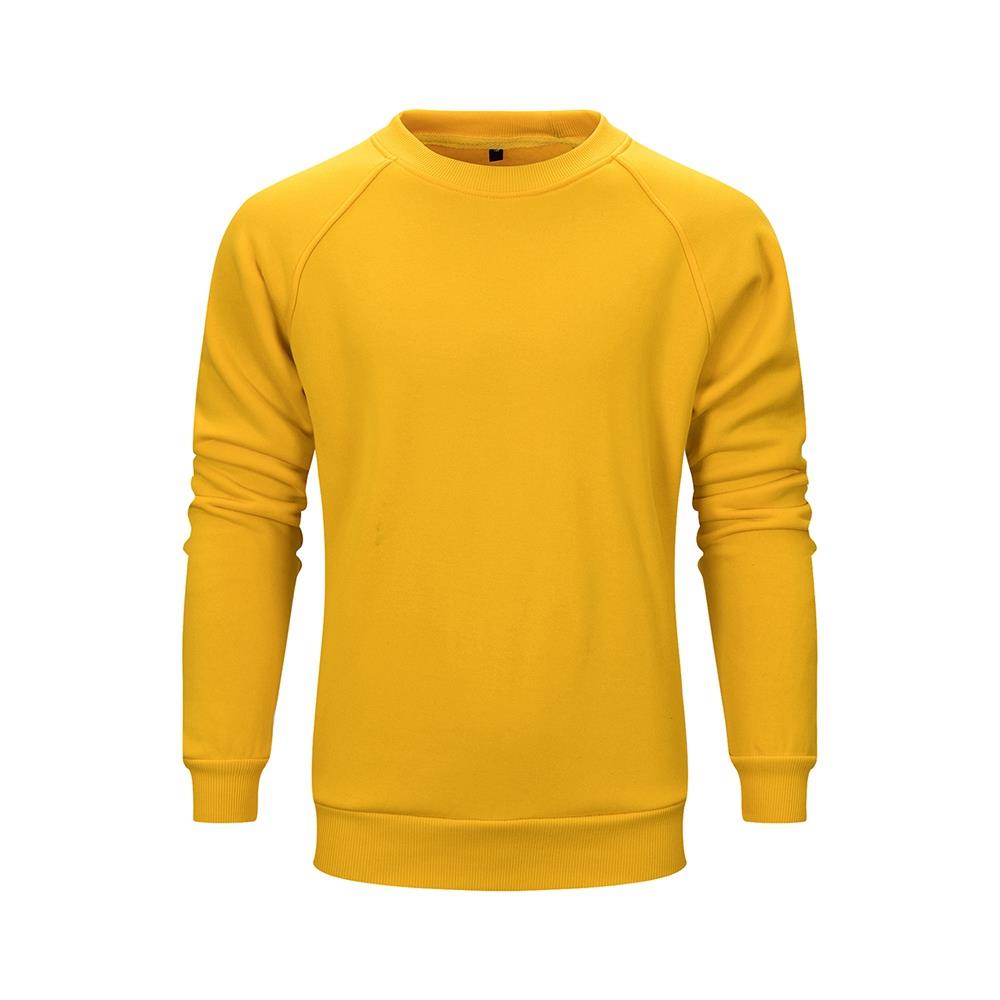 WY19 Men's Autumn Basic Casual Round Neck Sweatshirt (Solid Color Cotton Pullover Shirt Size M) - Yellow