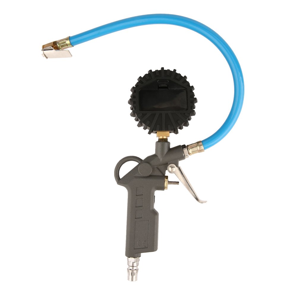 Air Tire Inflator Gun Digital Tire Pressure Gauge With Hose Connector Plug - Black + Blue