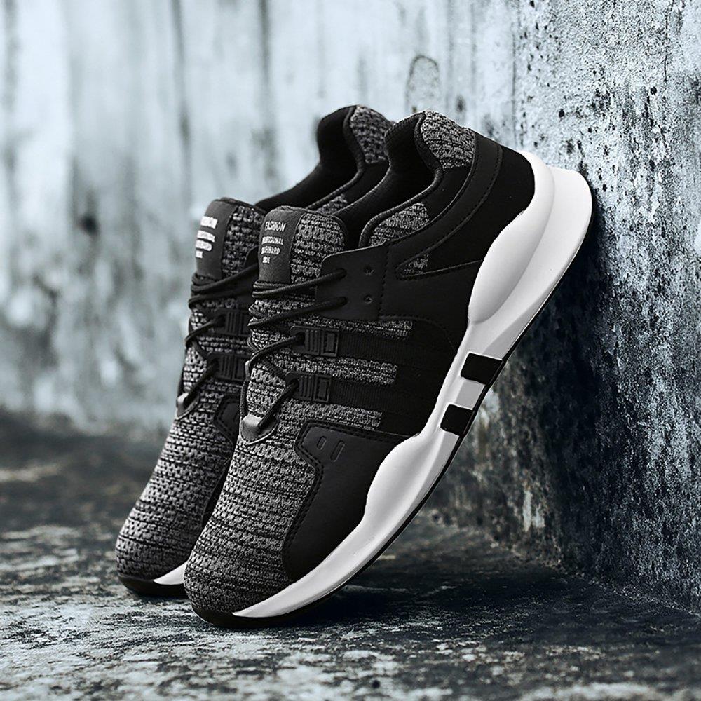 Men's Casual Outdoor Tennis Sneakers(Flying Woven Upper Running Shoes Size EU39.5) - Black and Gray