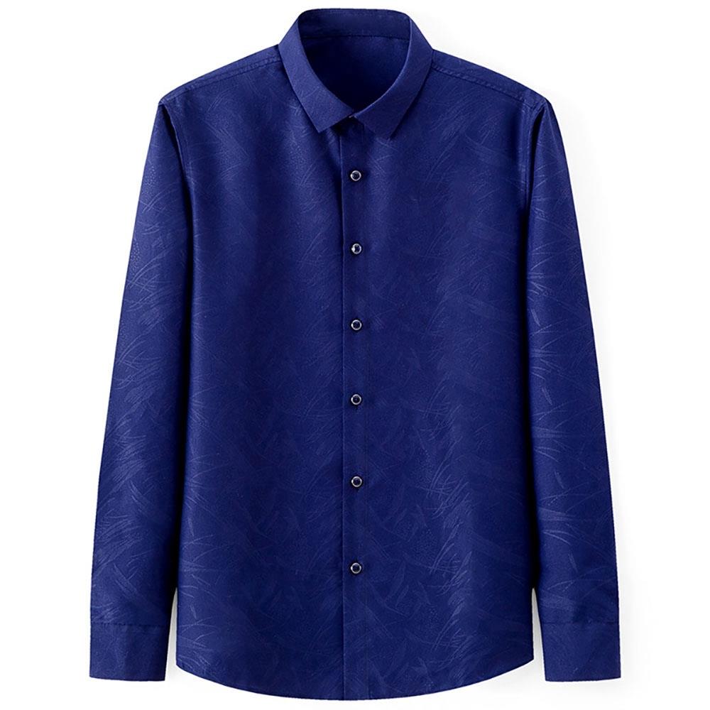 Men's Autumn Basic Business Stand Collar Shirt (Long Sleeve Slim Fit Cotton Size M) - Royal Blue