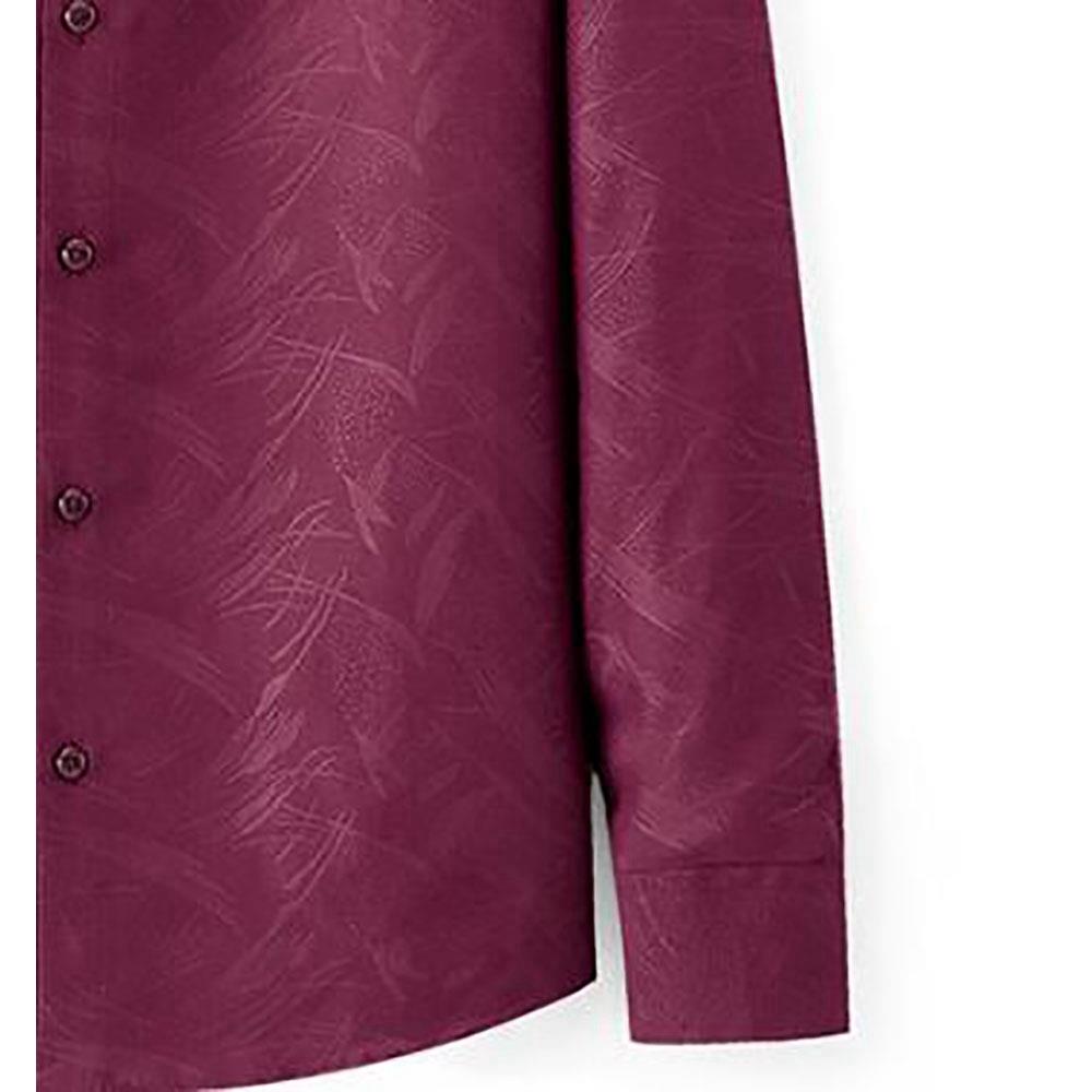 Men's Autumn Basic Business Stand Collar Shirt (Long Sleeve Slim Fit Cotton Size M) - Burgundy