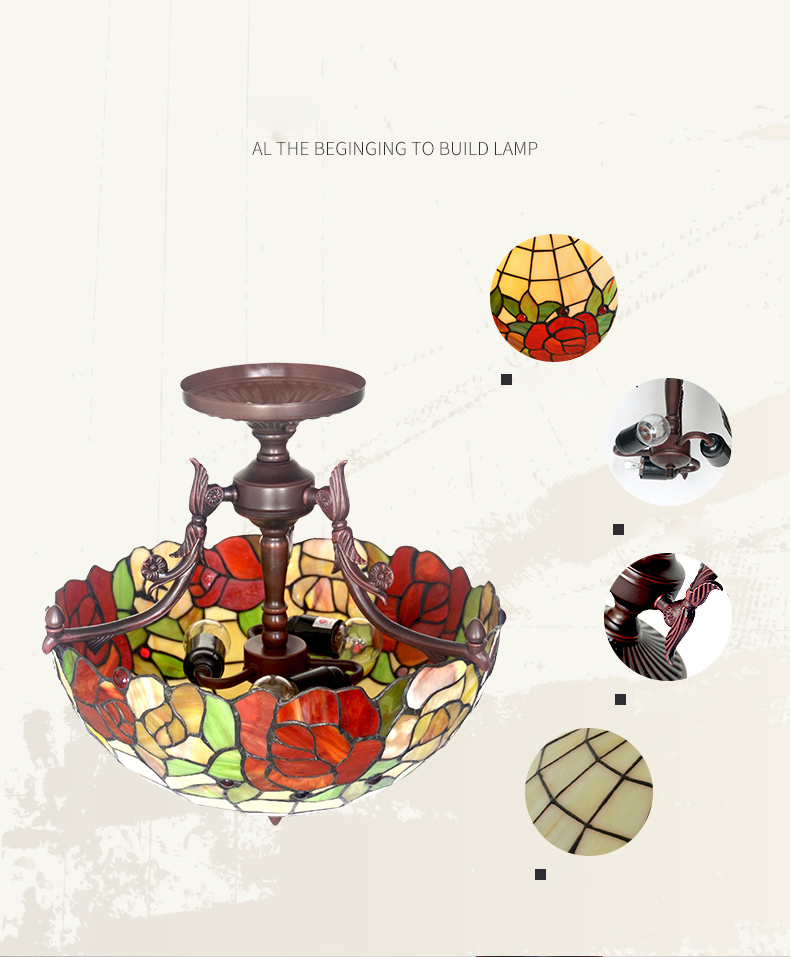 FUMAT Tiffany Style Stained Glass Handcrafted Ceiling Light - Romantic Dragonfly Nightfall Design