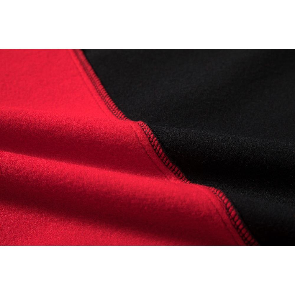 WY36 Men's Casual Color Block Zipper Design Cotton Hoodie Size XL - Red and Black