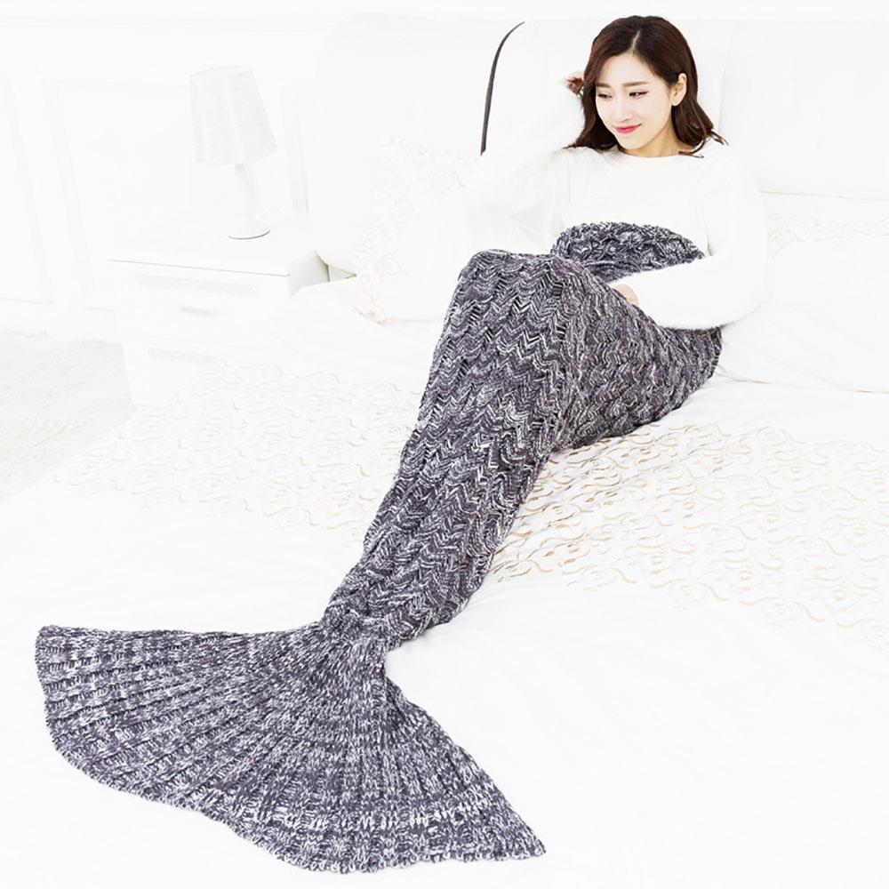 Creative Mermaid Tail Blanket Fish Scales Knitting Soft Comfortable Sleeping Blankets - Gray (Size 180*90 CM)