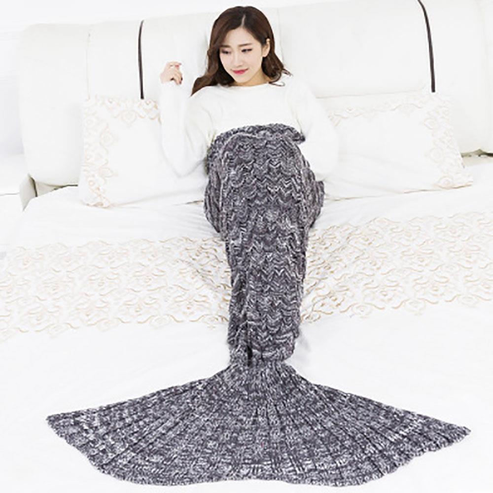 Creative Mermaid Tail Blanket Fish Scales Knitting Soft Comfortable Sleeping Blankets - Gray (Size 180*90 CM)