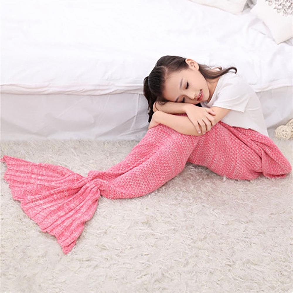 Children Mermaid Tail Blanket Fish Scales Knitting Soft Comfortable Blankets - Pink (Size 70*140cm)