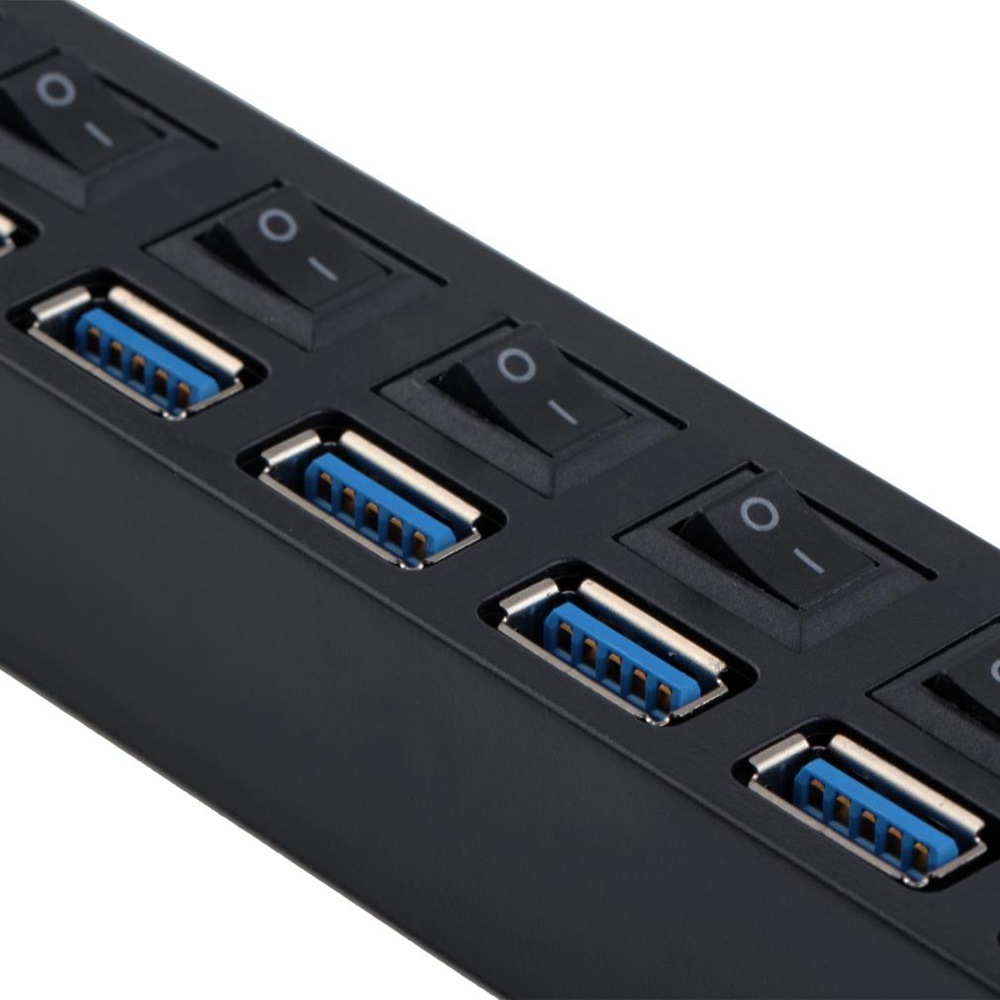 7Ports USB 3.0 Hub with On/Off Switch + EU/US AC Power Adapter for PC Laptop