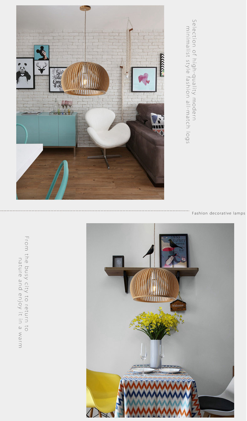 FUMAT Nordic Modern Pendant Light - Original Solid Wooden Round Hanging Lamp (Size 320mm)