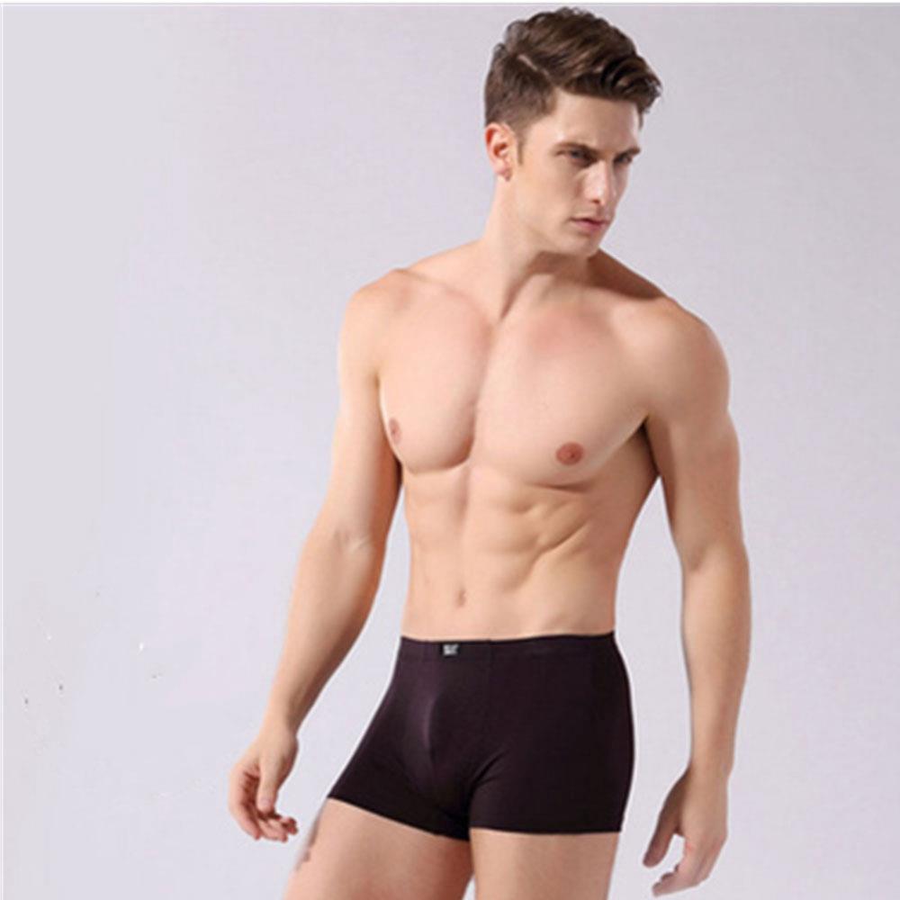 C811 Men Sexy Breathable U Convex Solid Color Elastic Boxers Underwear Size L - Dark Brown