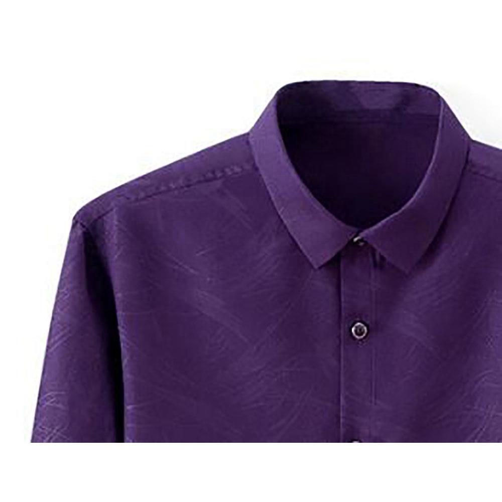 Men's Autumn Basic Business Stand Collar Shirt (Long Sleeve Slim Fit Cotton Size M) - Purple