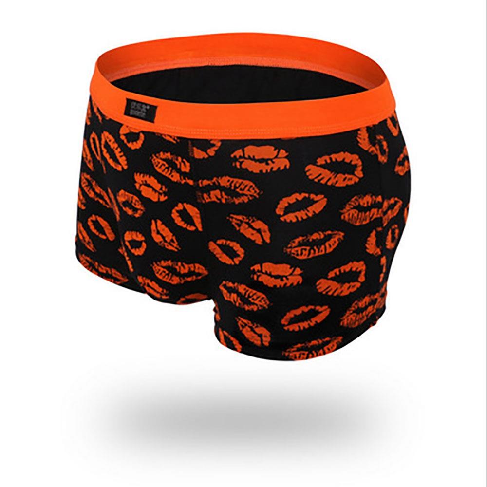 C806 Men Sexy Breathable U Convex Lips Pattern Elastic Boxers Underwear Size L - Orange