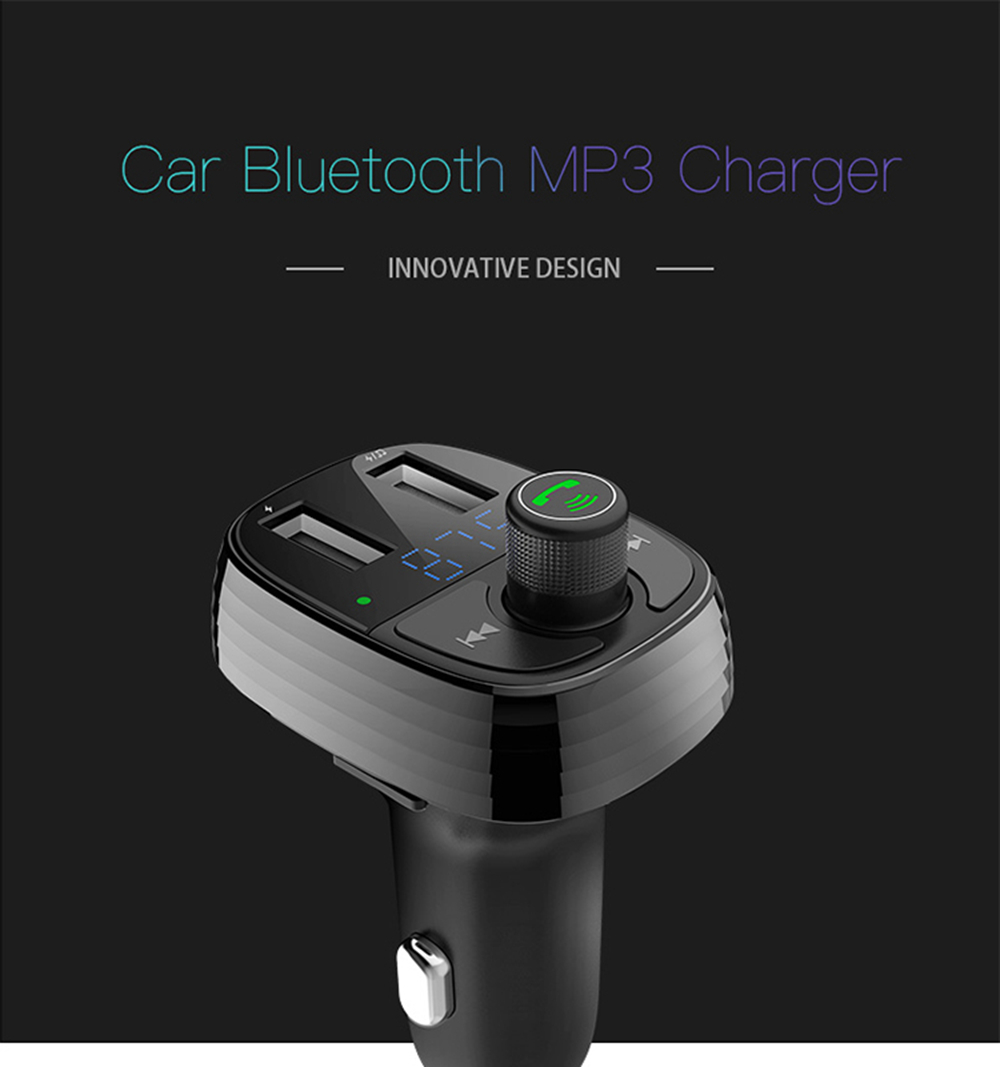 S-10 Car Charger Dual USB Ports FM Transmitter Radio Bluetooth MP3 Player Blue LED Display - Black