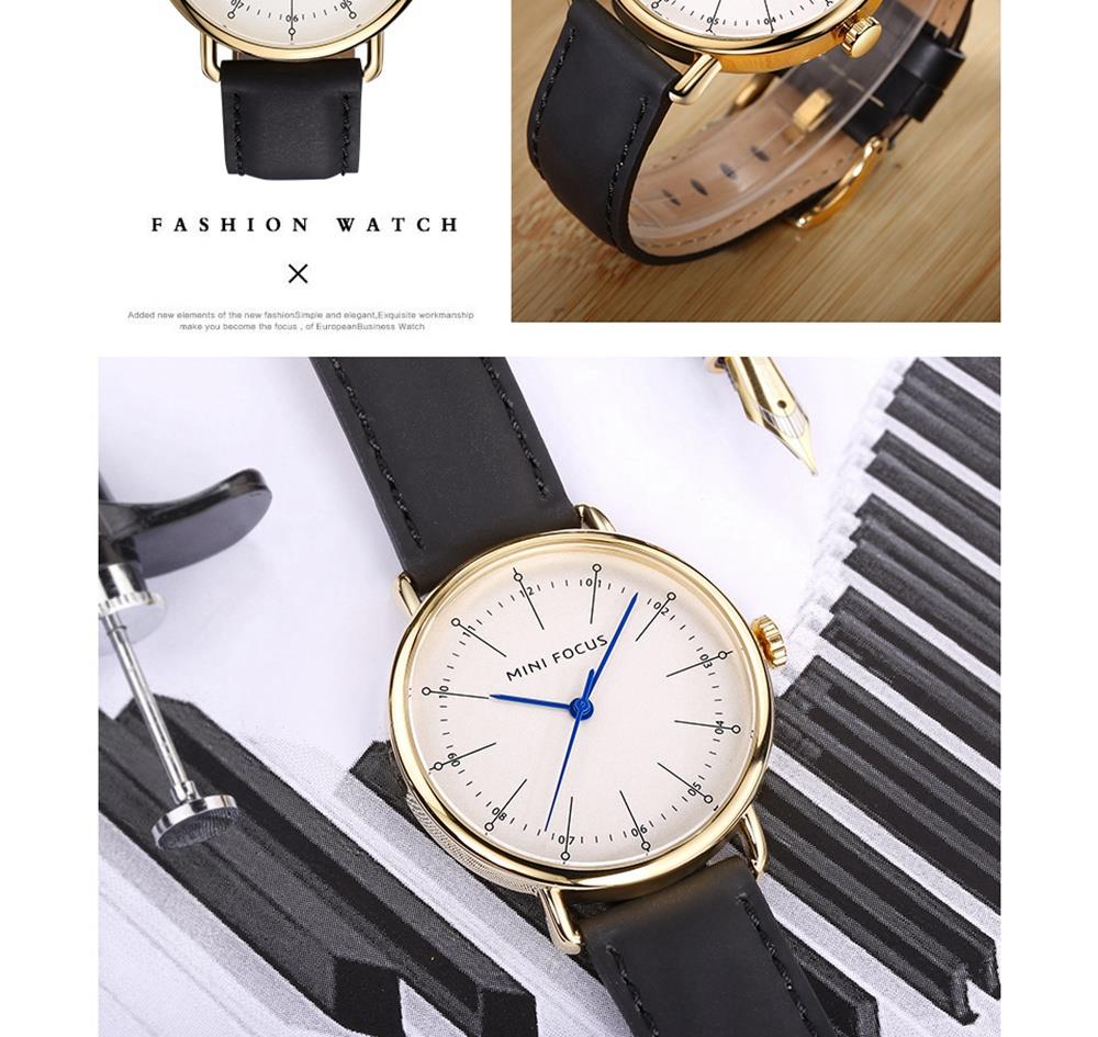 MINI FOCUS MF0056G Men's Casual Business Quartz Sports Watch PU Leather Strap Wristwatch - Blue + Brown