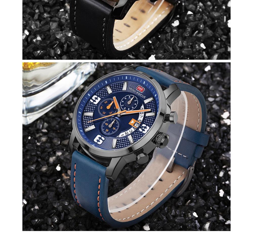 MINI FOCUS MF0025G Men's Quartz Watch Rotating Calendar Date Wristwatch - Red + Black