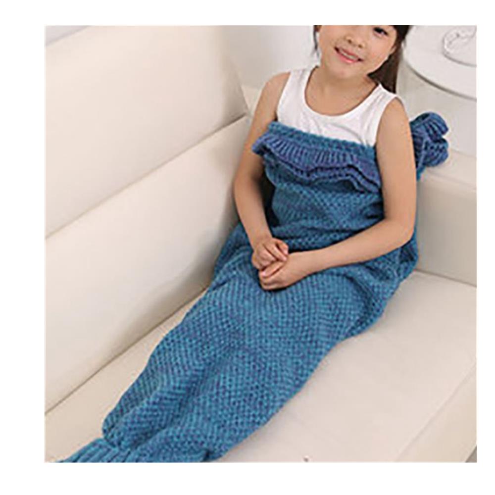 Children Mermaid Tail Blanket Fish Scales Knitting Soft Comfortable Blankets - Lake Blue (Size 70*140cm)