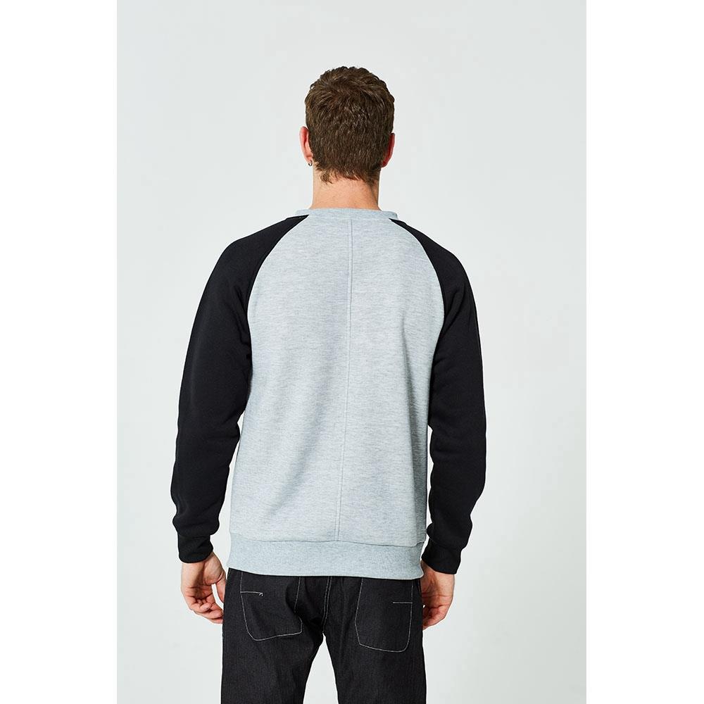 WY40 Men's Autumn Basic Casual Round Neck Sweatshirt (Color Block Cotton Pullover Shirt Size M) - Light Gray