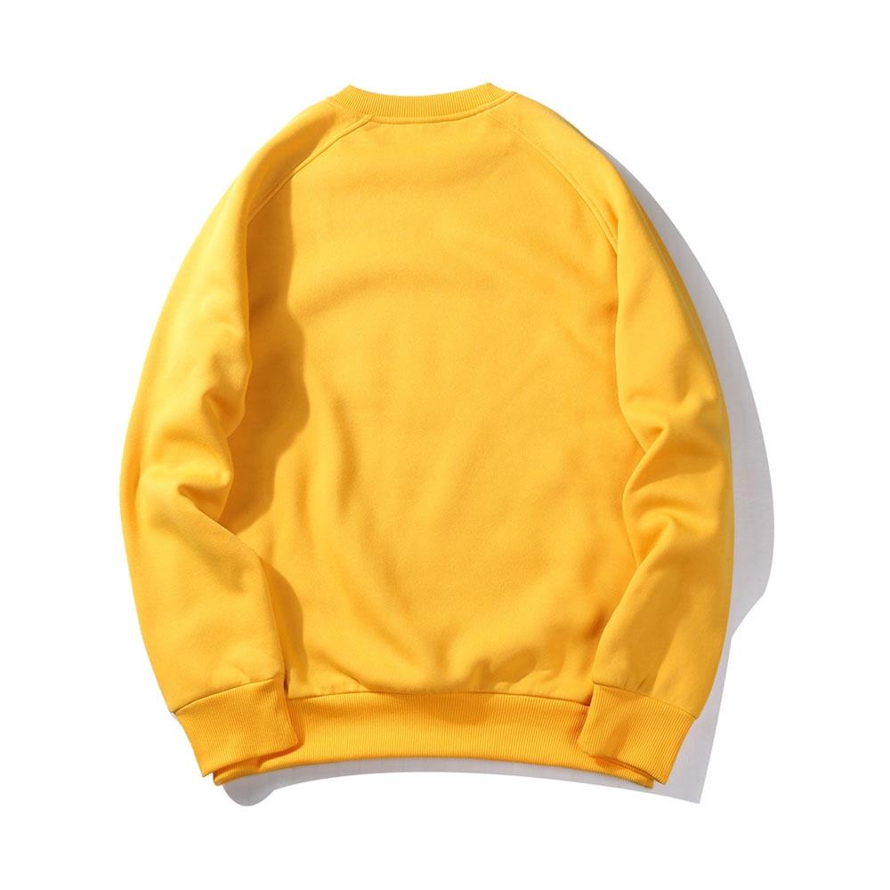 WY19 Men's Autumn Basic Casual Round Neck Sweatshirt (Solid Color Cotton Pullover Shirt Size M) - Yellow