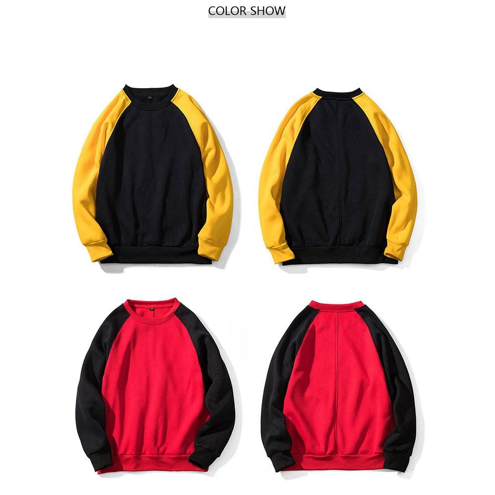 WY40 Men's Autumn Basic Casual Round Neck Sweatshirt (Color Block Cotton Pullover Shirt Size M) - Yellow