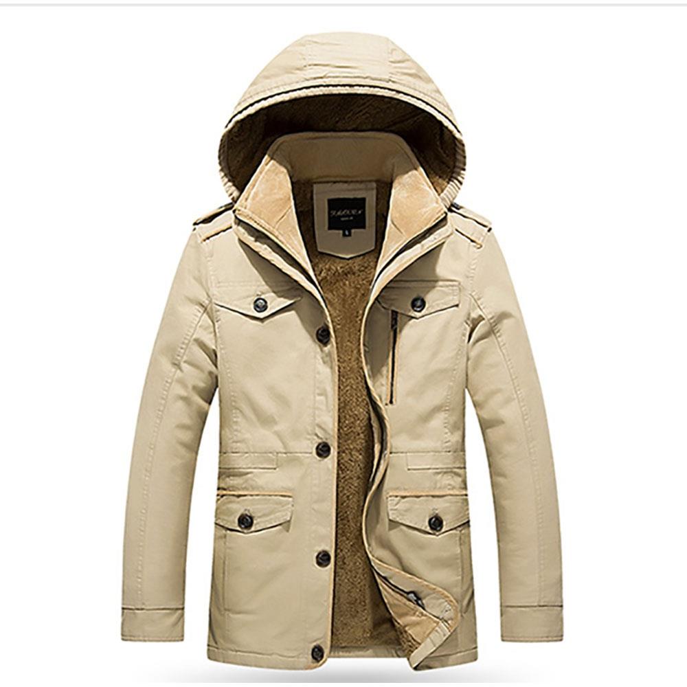 CAH8808 Men's Autumn And Winter Leisure Long Cotton Jacket (Thick Trench Coat Size L) - Light Khaki