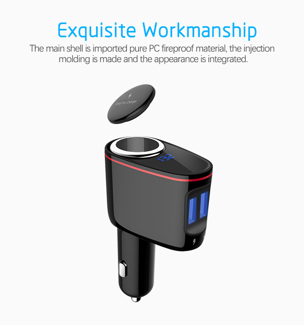 S-06A QC3.0 Car Charger 30W Dual USB Ports Cigarette Lighter Blue LED Display For IOS / Android - Black