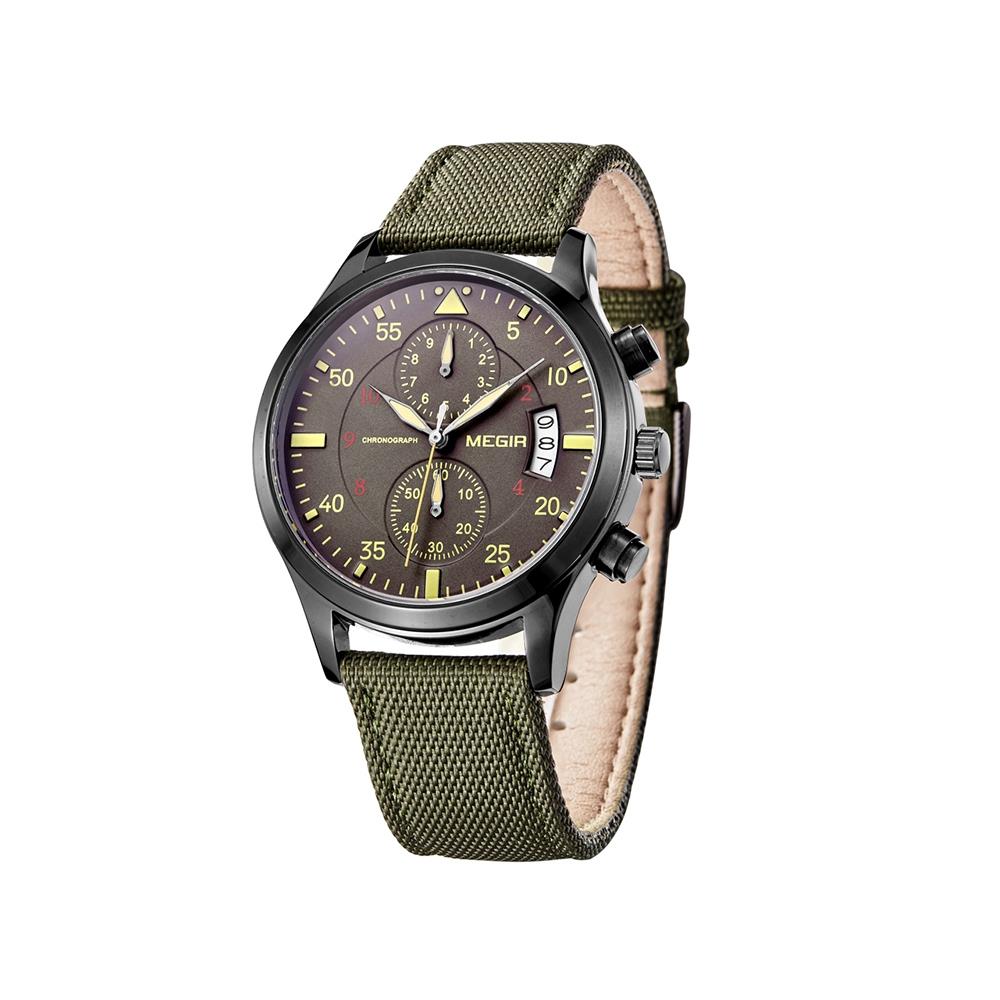 MEGIR ML2021 Men's Casual Watch Chronograph Calendar Large Dial Quartz Movement Canvas Fabric Strap - Green