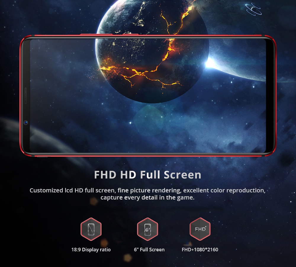 Nubia Red Magic Mars 6.0 Inch 4G LTE Gaming Smartphone Snapdragon 845 6GB 64GB 16.0MP Rear Camera Android 9.0 Type-C Touch ID OTG - Black
