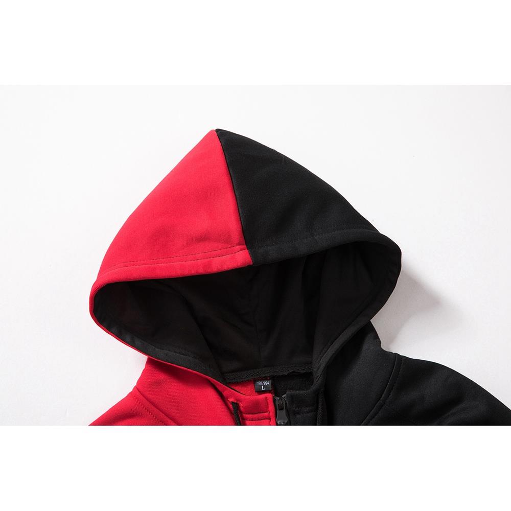 WY36 Men's Casual Color Block Zipper Design Cotton Hoodie Size XL - Red and Black