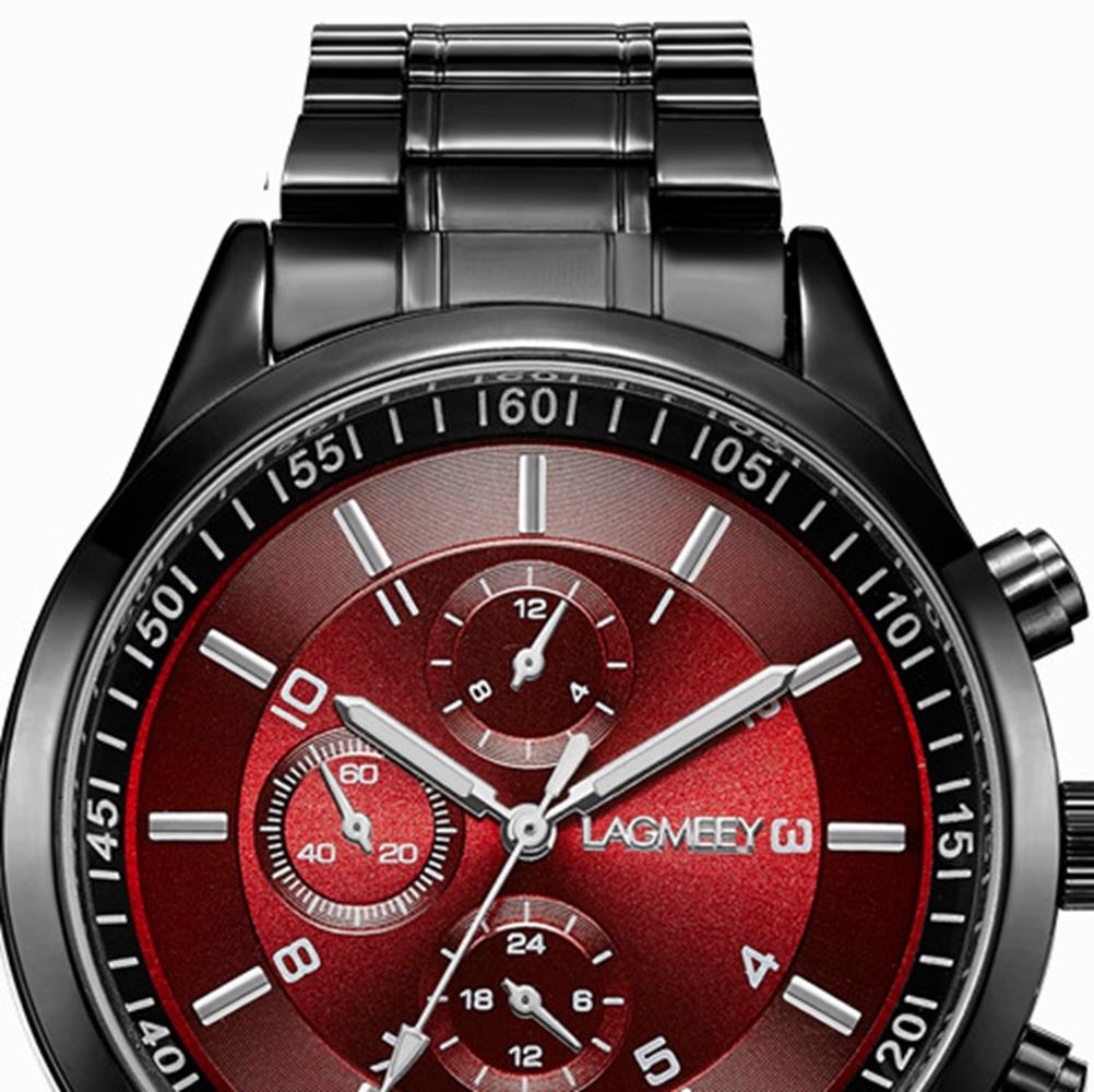 W5308 Men's Casual Business Analog Wrist Watch Quartz Movement Stainless Steel - Black Strap + Red Dial