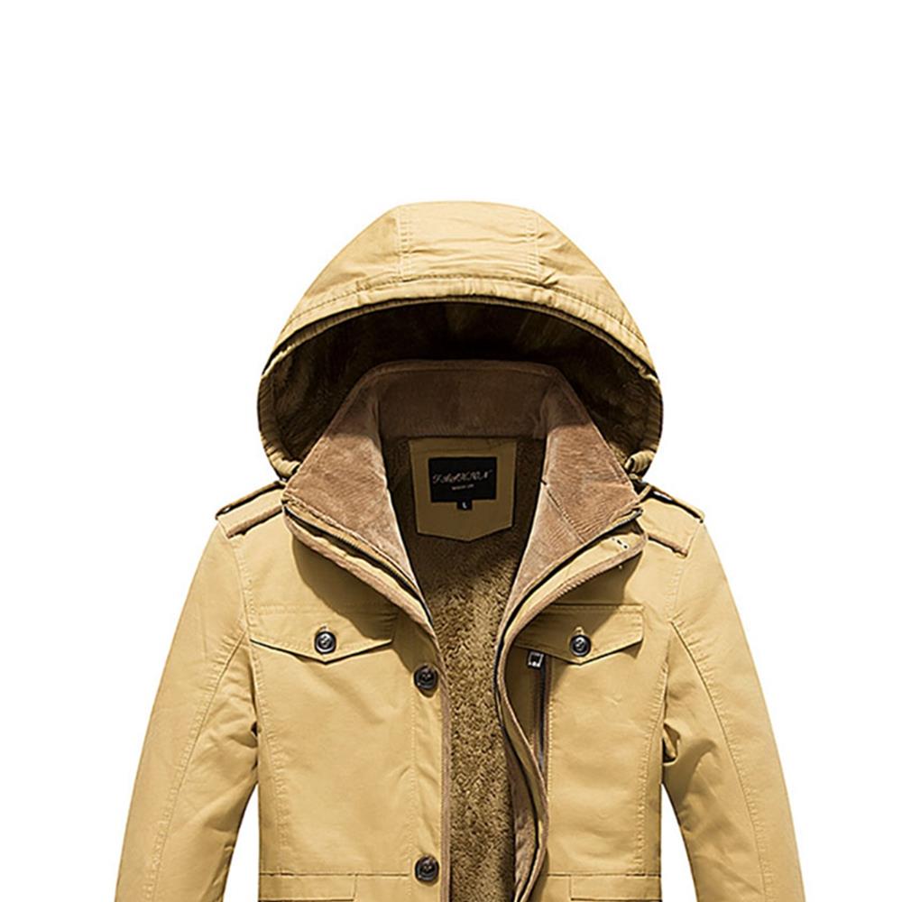 CAH8808 Men's Autumn And Winter Leisure Long Cotton Jacket (Thick Trench Coat Size L) - Deep Khaki