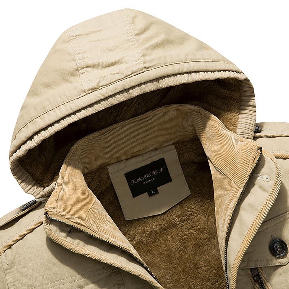 CAH8808 Men's Autumn And Winter Leisure Long Cotton Jacket (Thick Trench Coat Size L) - Light Khaki